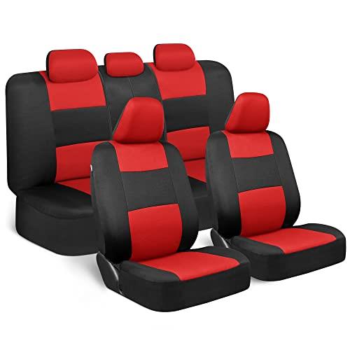 BDK PolyPro, Full Set in Red on Black – Front and Rear Split Bench Car Seat Cover, Easy to Install, Interior Covers for Auto Truck Van SUV