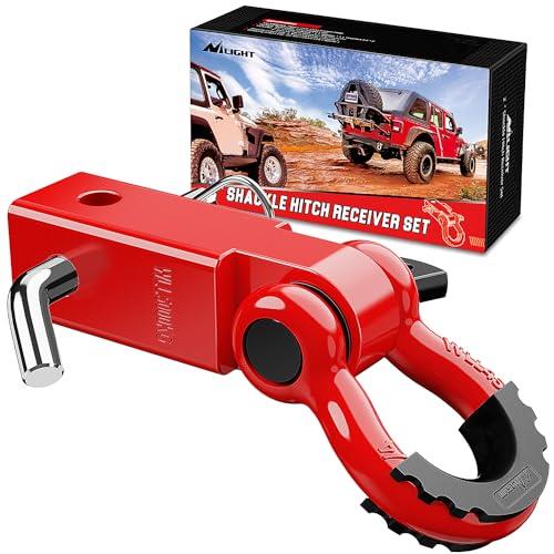 Nilight Shackle Hitch Receiver 2Inch 45000 LBs Breaking Strength 3/4" D Ring Shackle w/Trailer Hitch Pin Heavy Duty Solid Recovery Towing Kit for Trucks Jeeps Off Road