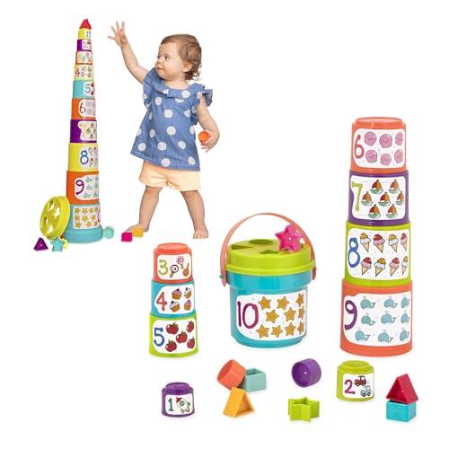 Battat - Sort & Stack Nesting Cups – Educational Stacking Cups with Numbers and Shape Sorting – Water and Sand Play with 19 Colorful Pieces