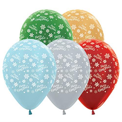 Sempertex Merry Christmas Snowflakes Latex Balloons 25 Pieces, 30 cm Size, Satin Pearl & Metallic Assorted