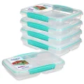 Sistema to Go Multi Split Meal and Food Prep Containers with Dividers and Clips, 820ml, BPA-Free, 5 Food Storage Containers, Green/Clear