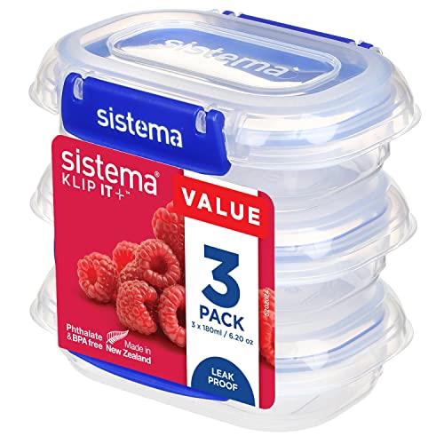 Sistema KLIP IT PLUS Food Storage Containers | 180 ml | 3 Piece Airtight Containers Set | Leak-Proof Seal | Easy Locking Clips | BPA-Free