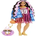 Barbie Dolls and Accessories, Extra Fashion Doll, Pink-Streaked Crimped Hair, Pet Corgi, Jersey Dress, Toys and Gifts for Kids