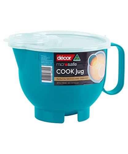 Decor Microwave Safe Plastic Jug with Lid, Teal, 2000 ml Capacity