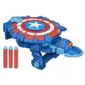 Marvel Classic Avengers Mech Strike Monster NERF Captain America Monster Blast Shield Roleplay Toy with 3 NERF Darts, Toys for Kids Ages 5 and Up, Multicolour (F4377)