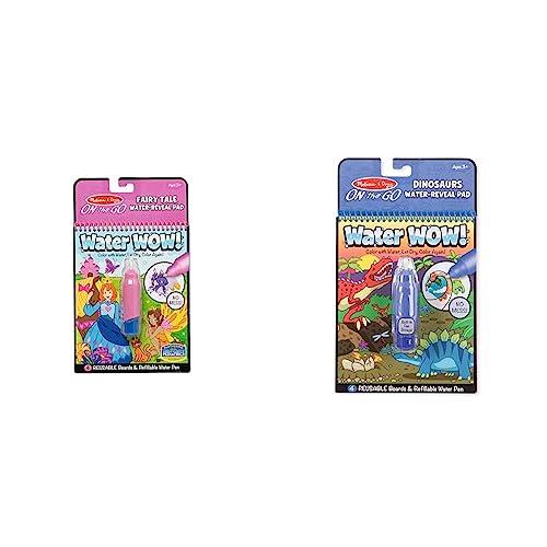 Melissa & Doug 9315 On The Go Water Wow! Dinosaurs (Reusable Water-Reveal Activity Pad, Chunky-Size Water Pen) & 9415 On The Go Water Wow! Color-Reveal Pad Activity Book- Fairy Tale, 4 Boards, Pink