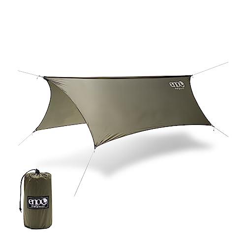 ENO Profly Rain Tarp Olive 70 Denier Rip Stop Nylon 1000 mm Pu Coating Six Point Guy System Double Stitched and Taped Seams Line Loc Guy Tensioners Weight 680 g Protection from The Elements