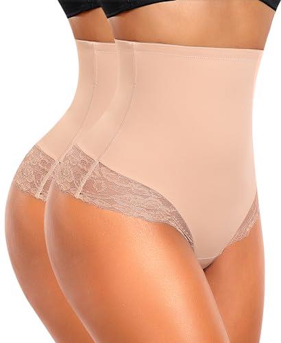 Werena Tummy Control Thong Shapewear For Women Seamless High Waist Shaping Thong Panties Body Shaper Girdle Underwear, #2 Pack Nude, 3X-Large