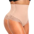 Werena Tummy Control Thong Shapewear For Women Seamless High Waist Shaping Thong Panties Body Shaper Girdle Underwear, #2 Pack Nude, 3X-Large