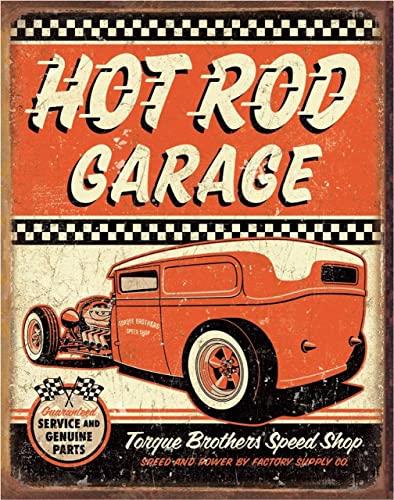 Nostalgia Signs Hot Rod Garage Torque Brothers Speed Shop Metal Sign, 32 cm Wide x 41 cm High
