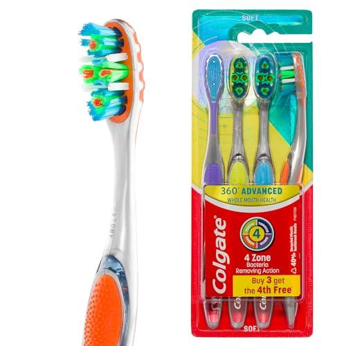 Colgate 360º Advanced Whole Mouth Health Manual Toothbrush, Value 4 Pack, Soft Bristles