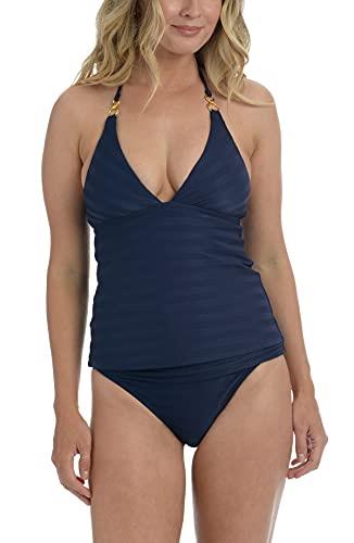 La Blanca V-Neck Halter Tankini Swimsuit Top, Indigo/Linea Costa, 4