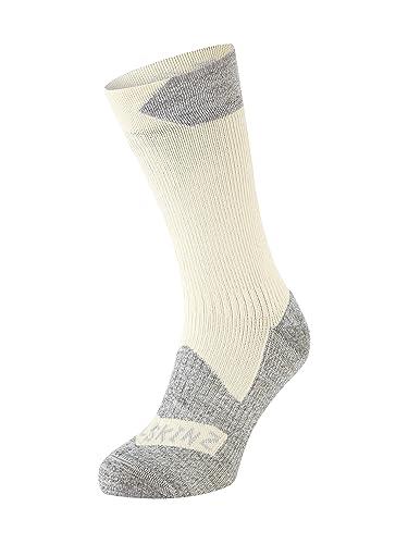 SEALSKINZ Raynham Waterproof All Weather Mid Length Sock, Cream/Grey Marl, Large