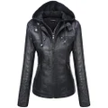 Tanming Women's Hooded Faux Leather Jackets (XX-Large, Black)