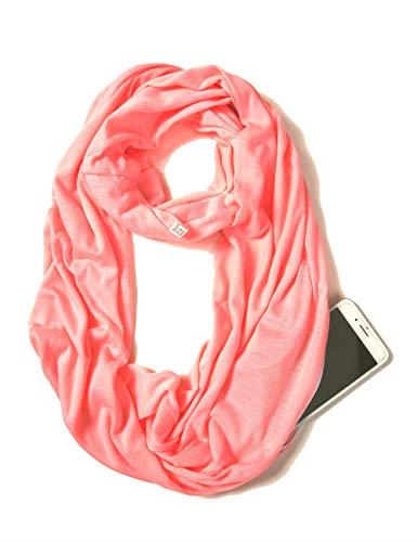 Elzama Infinity Solid Color Scarf with Hidden Zipper Pocket for Women Lightweight Travel Wrap