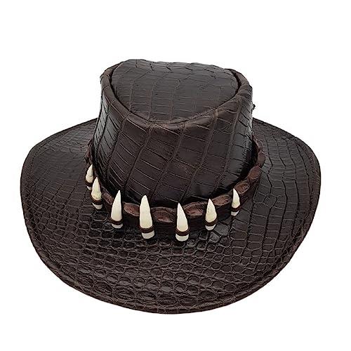 Jacaru Australia 1129 Darwin Crocodile Leather Hat, Brown, Large