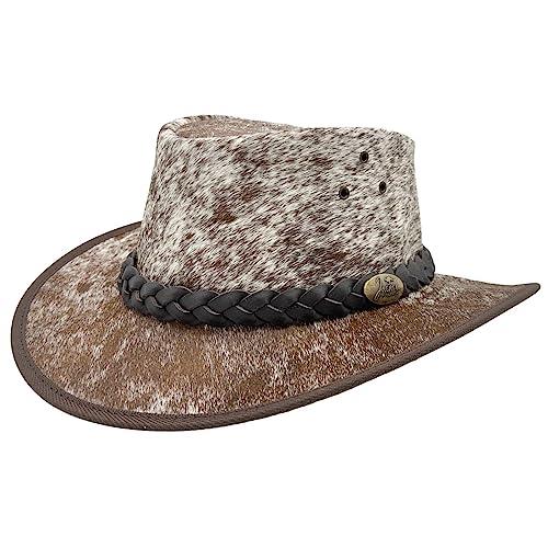 Jacaru Australia 1049 Rustler Cowfur Leather Hat, Brown/White, X-Large