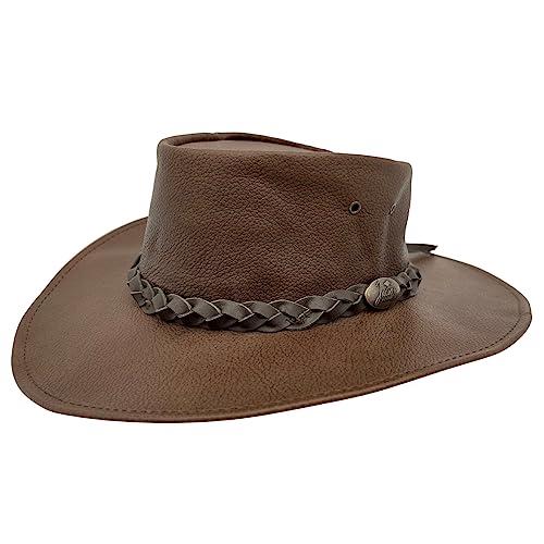 Jacaru Australia 1001P Premium Kangaroo Leather Hat, Brown, Large