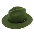 Jacaru Australia 1847 Outback Fedora Hat, Chive Green, Medium