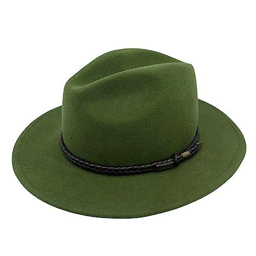 Jacaru Australia 1847 Outback Fedora Hat, Chive Green, XX-Large