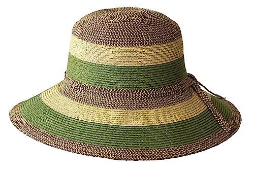 Jacaru Australia 1752 Paper and Poly Striped Wide Brim Hat, Olive, One Size