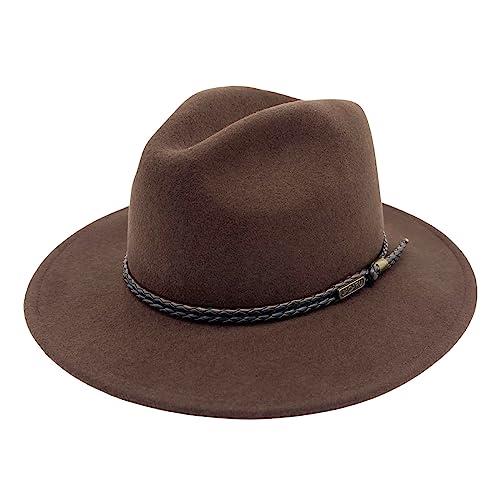 Jacaru Australia 1847 Outback Fedora Hat, Chocolate Brown, Large