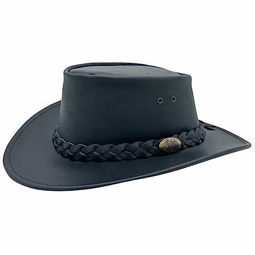 Jacaru Australia 1069 Buffalo Leather Hat, Black, Medium/Large