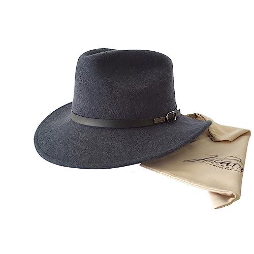 Jacaru Australia 1849 Wool Traveller Hat with Bag, Dark Grey, Large