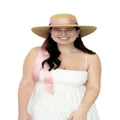 Sundaise Priya Wide Brim Hat with Pink Ribbon