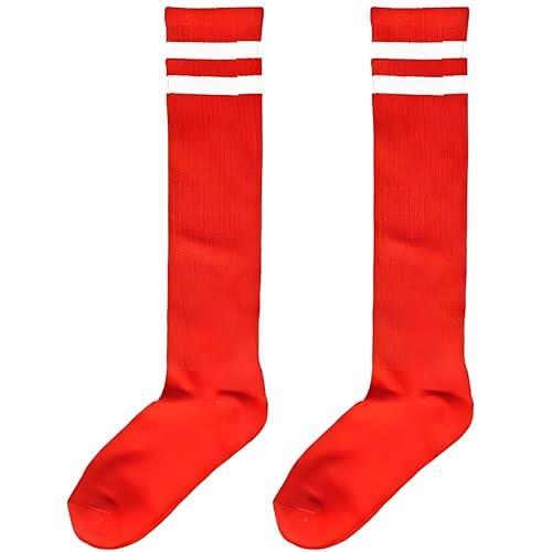 Amscan Standard Knee High Socks with White Stripes, Red