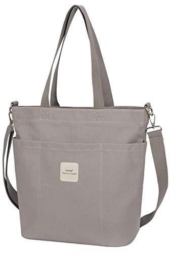 Iswee Canvas Tote Bag Women Shoulder Bag Casual Top Handle Bag Cross-body Handbags, Grey, L:10.53” W:5.07” H:12.48”