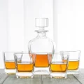 Novare Oval Whiskey Decanter Bottle with 4 Whiskey Glasses Set