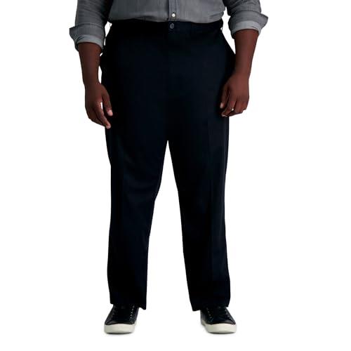 Haggar Men's Premium No Iron Khaki Classic Fit Flat Front Casual Pant (Regular and Big & Tall Sizes), Black - Bt, 46W x 30L