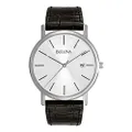 Bulova Men's Classic 3-Hand Calendar Date Quartz Leather Strap Watch, Buckle, 37mm, Black Strap/Stainless Steel, One Size, Circular Dial