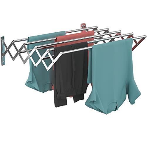 Guevara Wall Mounted Clothes Drying Rack,Stainless Steel Accordion Retractable Drying Rack for Laundry Room/Bathroom Tower，Easy to Install 31-inch Rod, 120 lbs Large Capacity- Indoor and Outdoor Use