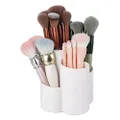 Yesesion Plastic Makeup Brush Holder for Desk, Round Cosmetics Brushes Organizer with 4 Compartment, Storage Cup for Lipsticks, Hair Accessories, Beauty Tool in Vanity, Bathroom, Dresser (White)