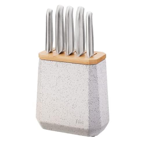 Furi Stone Knife Block Set Sepia Terazzo 6 Piece