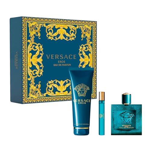 Versace Eros Fragrances Eau De Parfum, Perfumed Shower Gel and Travel Spray Gift Set for Men