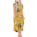 DB MOON Women Casual Short Sleeve Dresses Empire Waist Knee Length Dress with Pockets, Yellow Floral, Small