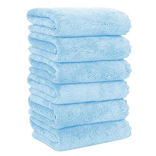 MOONQUEEN 6 Pack Premium Hand Towels - Quick Drying - Microfiber Coral Velvet Highly Absorbent Towels - Multipurpose Use as Hotel, Bathroom, Shower, Spa, Hand Towel 16 x 28 inches (Aquamarine)