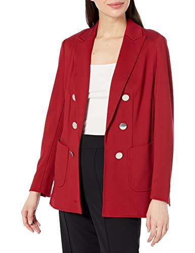 Anne Klein Women's Faux Double Breasted Patch Pocket Jacket, Sangria/Sangria, XX-Small