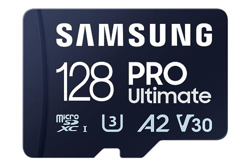 SAMSUNG PRO Ultimate 128GB microSD Memory Card + Adapter, Up to 200 MB/s, 4K UHD, UHS-I, Class 10, U3,V30, A2 for GoPRO Action Cam, DJI Drone, Gaming, Phones, Tablets