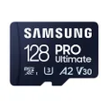 SAMSUNG PRO Ultimate 128GB microSD Memory Card + Adapter, Up to 200 MB/s, 4K UHD, UHS-I, Class 10, U3,V30, A2 for GoPRO Action Cam, DJI Drone, Gaming, Phones, Tablets