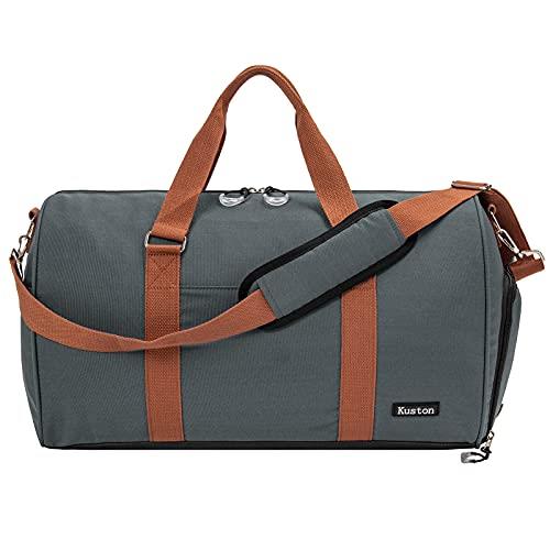 Kuston Sports Gym Bags with Wet Pocket and Shoes Compartment Travel Duffel Bag for Men&Women (dark grey)