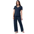Fruit of the Loom Women's Short Sleeve Tee and Pant 2 Piece Sleep Pajama Set, Midnight Blue, Medium