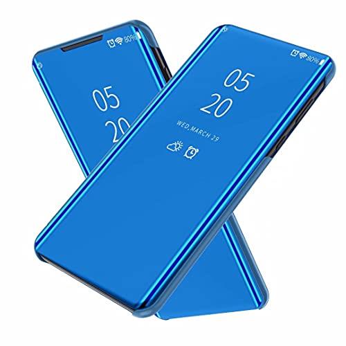 FTRONGRT Case for Oppo Find X5 Pro，Mirrored Flip Smart Translucent Case with Automatic Switch for Oppo Find X5 Pro-Blue
