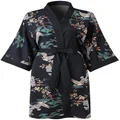 Ledamon Women's Kimono Short Robe for Women - Pocket Floral Bathrobe Nightgown, Black, One Size