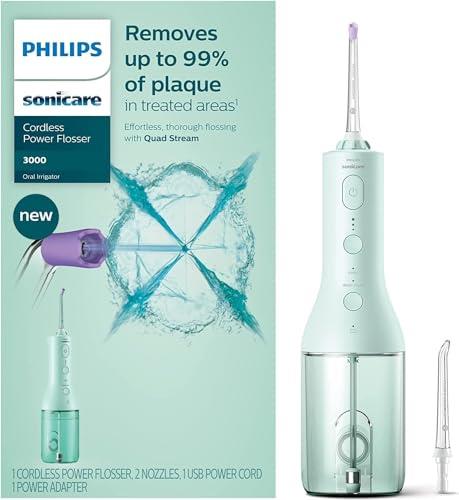 Philips Sonicare Cordless Power Flosser 3000, Oral Irrigator, 2 Flossing Modes, 3 Intensities, Quad Stream Technology for Fast and More Effective Flossing, Clean in 60 Seconds (Mint), HX3826/34