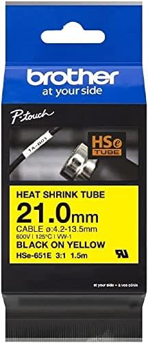 Brother Genuine HSE-651E Heat Shrink Tape, Black On Yellow, 21mm x 1.5m