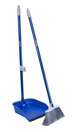 Quickie Stand & Store, Upright Broom and Dustpan Set, 35 Inch Height, for Use in Home, Kitchen, Office, Lobby, and Outdoors,Blue